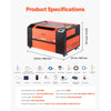 VEVOR 60W CO2 Laser Engraver, 24 x 16 in, CO2 Laser Engraver Cutter Machine with 4 Way Pass Air Assist, Engraving Cutting Machine, Compatible with LightBurn CorelDRAW RDWorks, for Wood Acrylic Glass