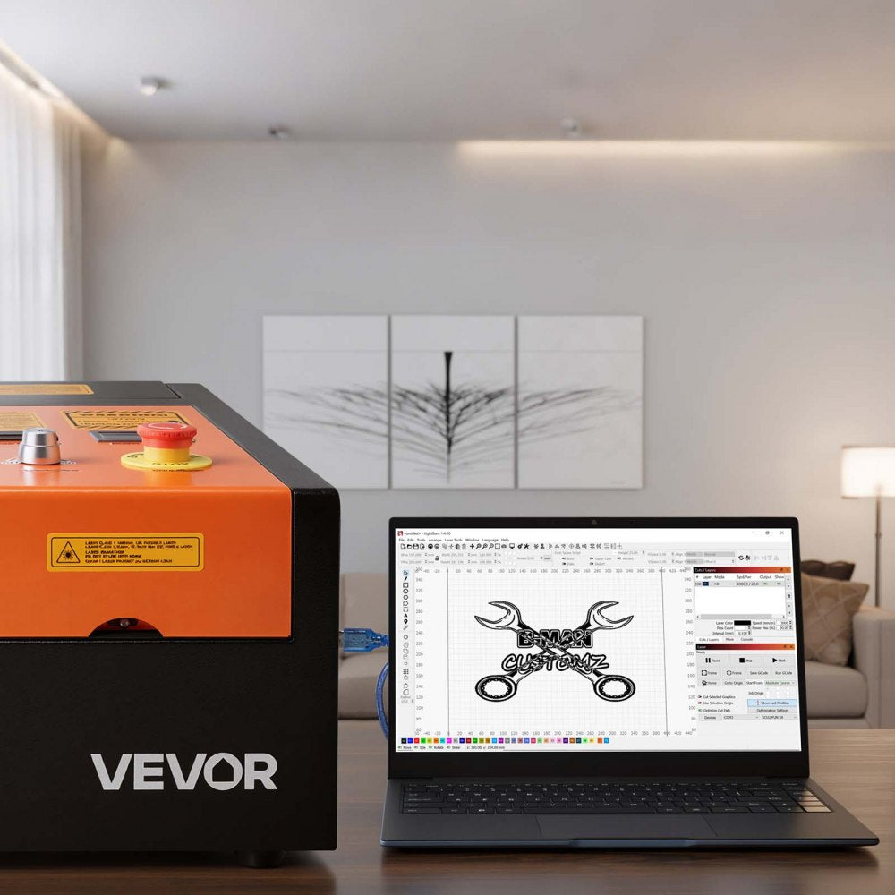 VEVOR 45W CO2 Laser Engraver, 12 x 8 in, Desktop CO2 Laser Engraver Cutter Machine with Rotary Axis, Air Assist, Engraving Machine Compatible with LightBurn CorelDRAW GRBL, for Wood Acrylic Glass