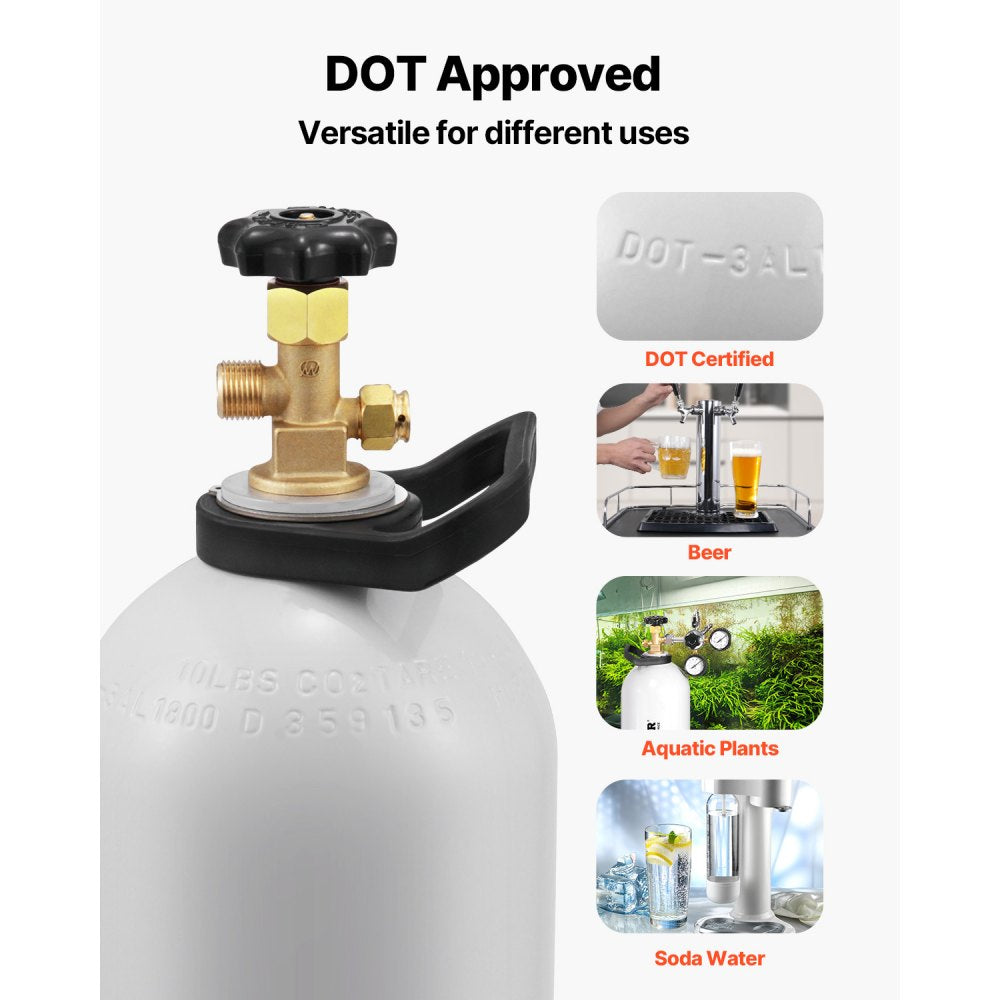 VEVOR CO2 Tank, 10 lbs New Aluminum Alloy Cylinder, CO2 Air Tank with Light Spray Coating, CGA320 Valve, Handle & Adjustable Pressure, DOT Approved Cylinder for Draft Beer Dispensing and Soda Maker