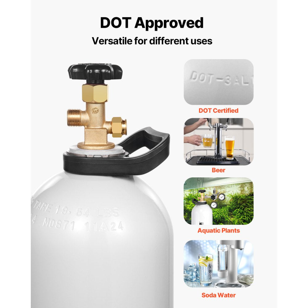 VEVOR CO2 Tank, 15 lbs New Aluminum Alloy Cylinder, CO2 Air Tank with Light Spray Coating, CGA320 Valve, Handle & Adjustable Pressure, DOT Approved Cylinder for Draft Beer Dispensing and Soda Maker