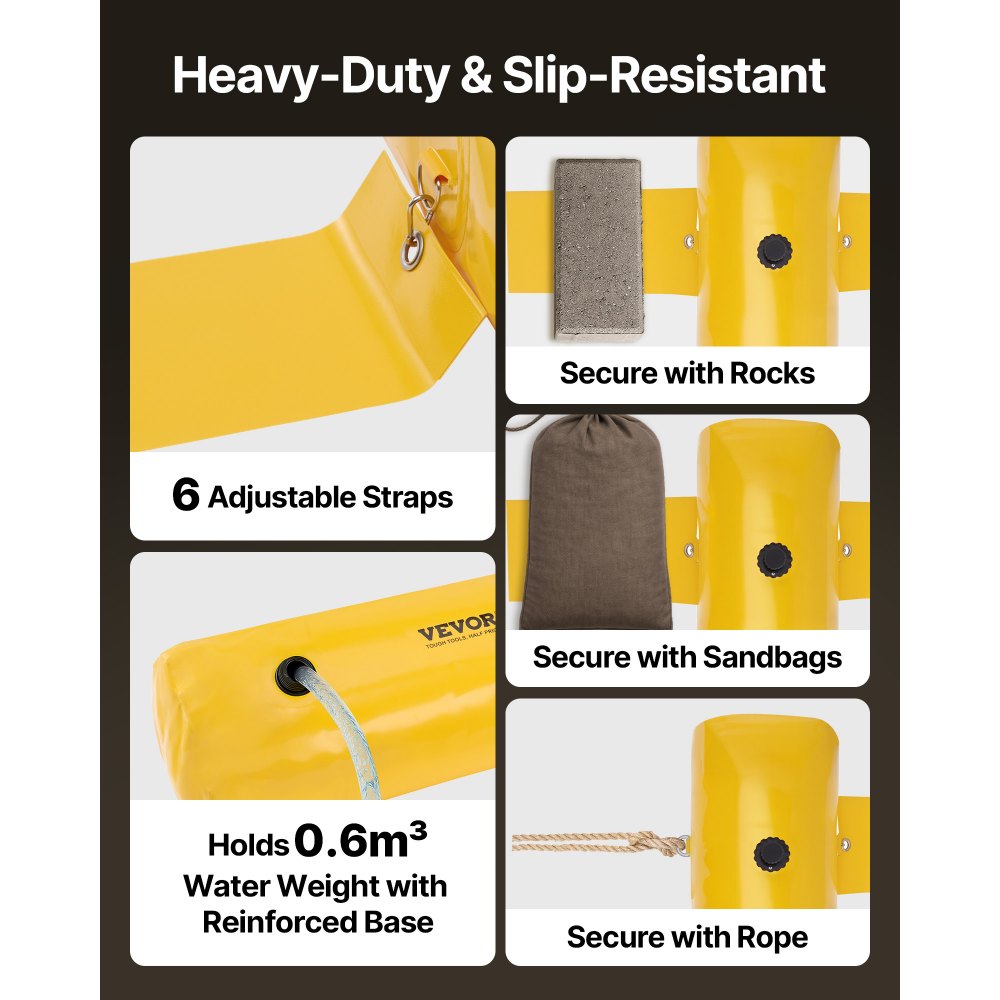 VEVOR Flood Barrier, 12 ft Length x 12 in Height Sandbag Alternative, Water Barrier for Flooding with Great Waterproof Effect, Reusable PVC Water Diversion Tubes, Flood Barriers for Home, Door, Garage