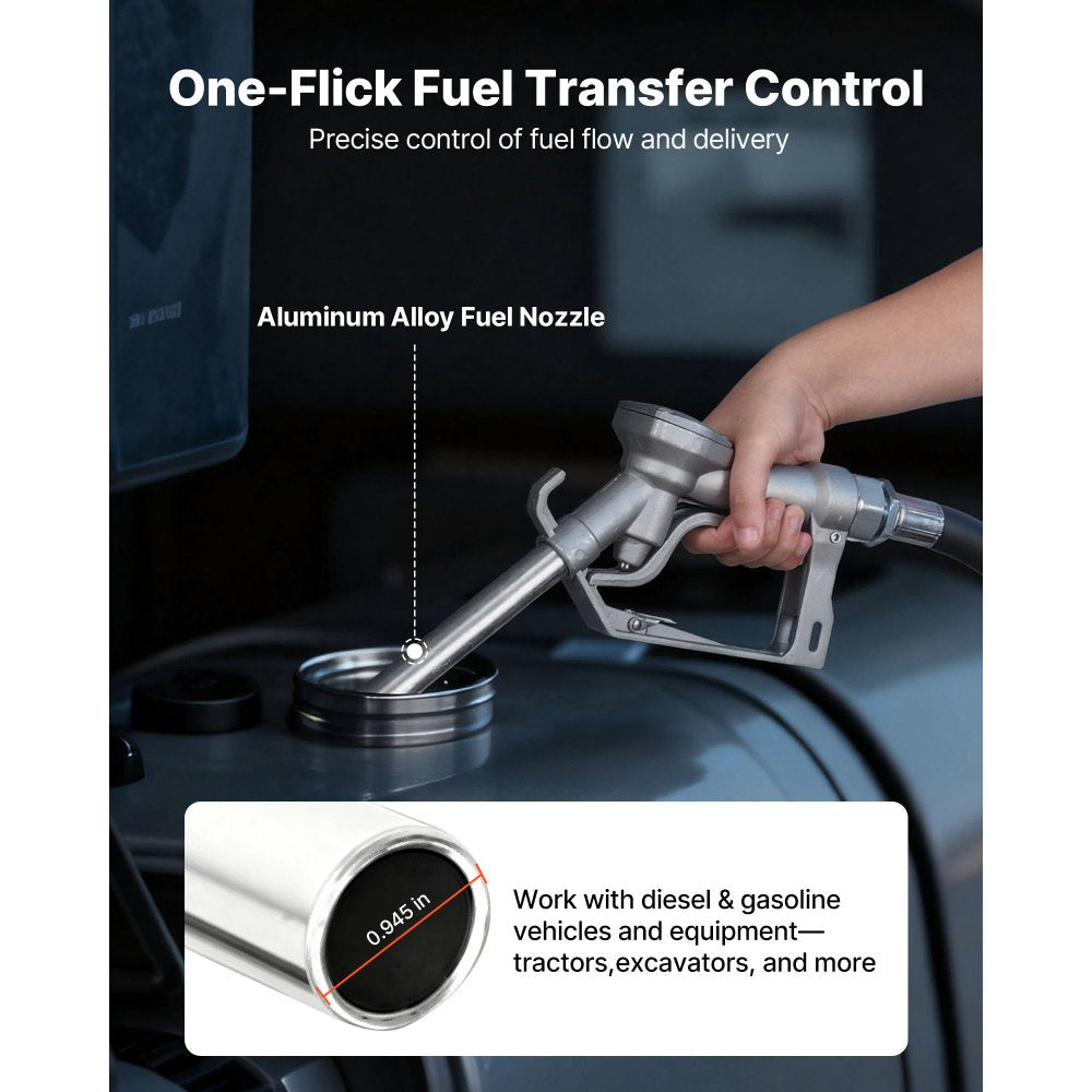 VEVOR Fuel Transfer Pump, 12V DC 15 GPM, Cast Iron Diesel Transfer Pump Kit, with Manual Nozzle, Discharge Hose, Overheat Protection, Power Cable, Explosion-Proof, for Gasoline Diesel Kerosene & More