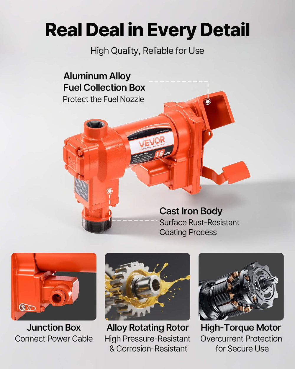 VEVOR Fuel Transfer Pump, 12V DC 16 GPM 1/4 HP Diesel Pump, Extractor Pumps with Manual Nozzle, Discharge Hose and Suction Pipe, for Gasoline, Diesel, Kerosene, Ethanol-Methanol Blends & Biodiesel