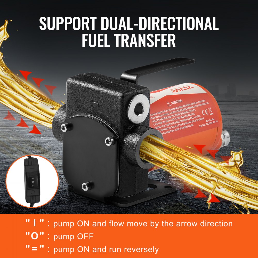 VEVOR Fuel Transfer Pump, 12V DC 5.3 GPM 1/10 HP, Portable Electric Diesel Transfer Pump with Auto Shut-Off Fuel Nozzle, Long Inlet & Outlet Hose for Gasoline, Diesel, Kerosene, Methanol Blends