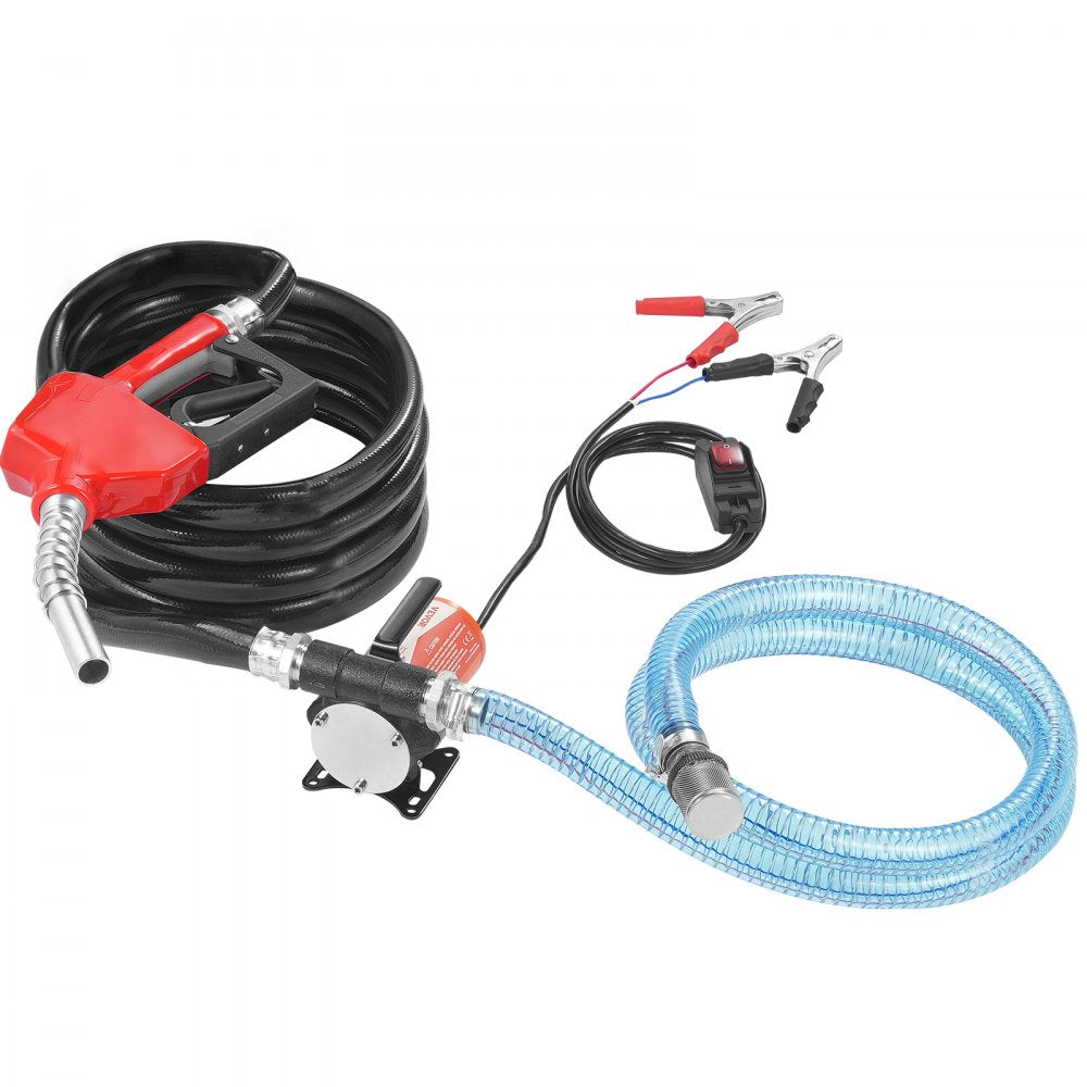 VEVOR Fuel Transfer Pump, 12V DC 8 GPM 1/6 HP, Portable Electric Diesel Transfer Pump with Auto Shut-Off Fuel Nozzle, Long Inlet & Outlet Hose for Gasoline, Diesel, Kerosene, Methanol Blends