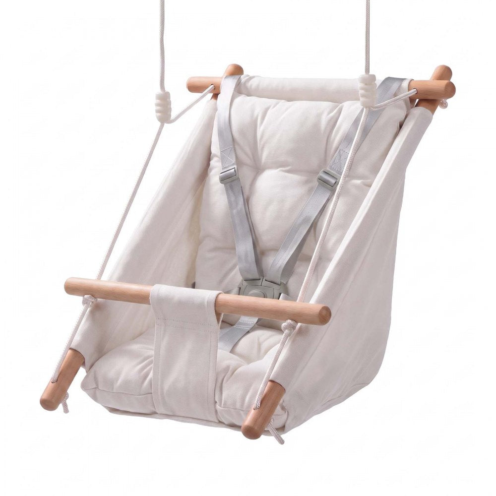 VEVOR Baby Swing 66 lbs Weight Capacity 3 Modes Canvas Hammock Swing White, for Indoor and Outdoor, 5-Point Harness and Tree Straps, Wooden Hanging Seat with Integrated Cushion for Baby to Toddler