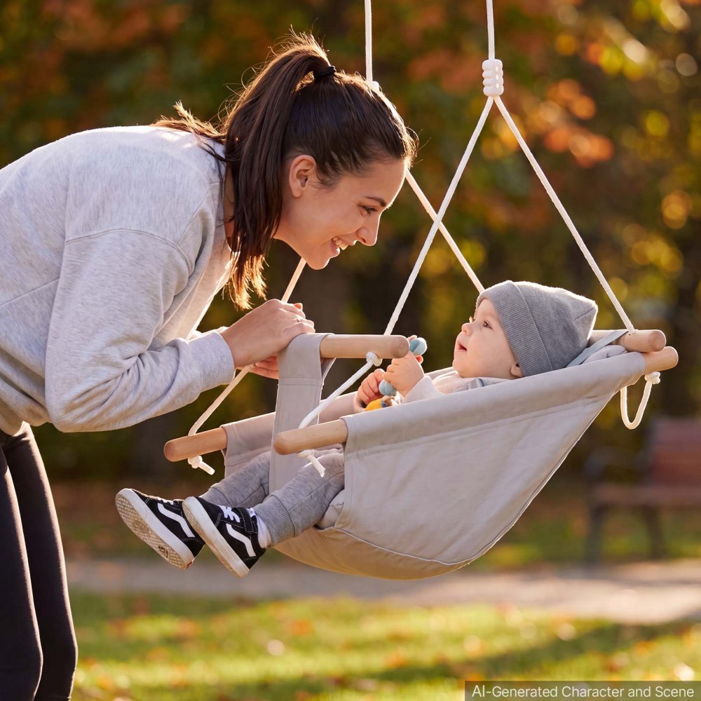 VEVOR Baby Swing 66 lbs Weight Capacity 3 Modes Canvas Hammock Swing Gray, for Indoor and Outdoor, 5-Point Harness and Tree Straps, Wooden Hanging Seat with Integrated Cushion for Baby to Toddler