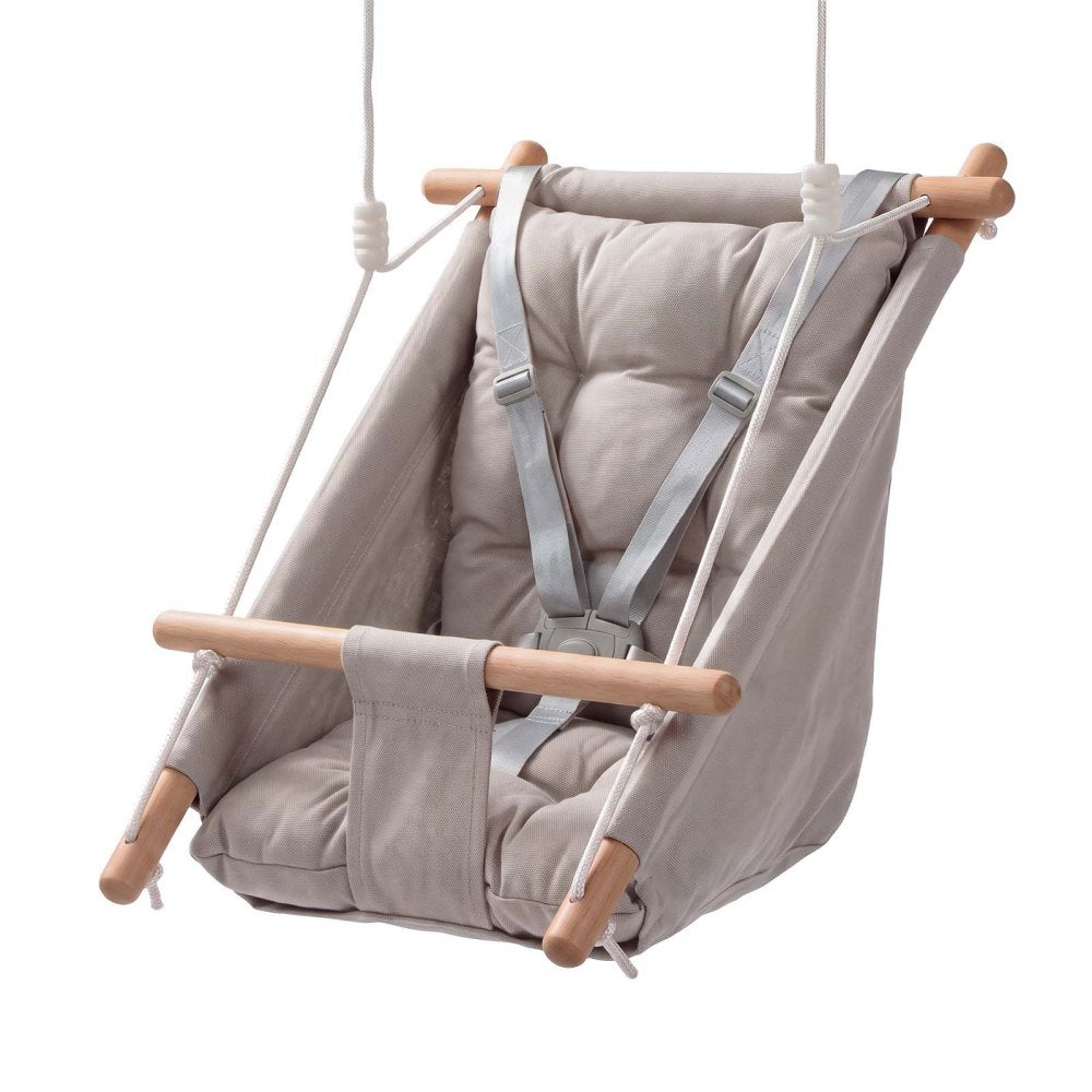 VEVOR Baby Swing 66 lbs Weight Capacity 3 Modes Canvas Hammock Swing Gray, for Indoor and Outdoor, 5-Point Harness and Tree Straps, Wooden Hanging Seat with Integrated Cushion for Baby to Toddler