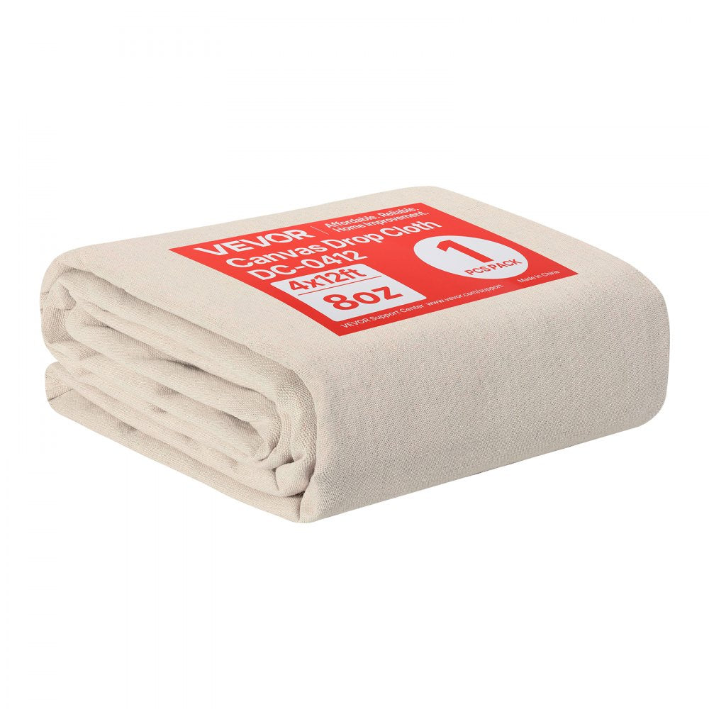 VEVOR Canvas Drop Cloth, 4x12 ft Painters Drop Cloth for Painting, 8oz All Purpose Canvas Tarp for Furniture & Floor Protection, Cotton Fabric Paint Tarp for Curtains, Tablecloths, Washable & Reusable