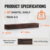 VEVOR Fireplace Mantel, 48" x 8" x 5", 50 lbs Weight Capacity, Natural Wood Mantel for Over Fireplace, Wall Mounted Floating Farmhouse Shelf, Handcrafted Fireplace Mantel for Wall Decor, Rustic Brown
