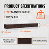 VEVOR Fireplace Mantel, 72" x 8" x 5", 50 lbs Weight Capacity, Natural Wood Mantel for Over Fireplace, Wall Mounted Floating Farmhouse Shelf, Handcrafted Fireplace Mantel for Wall Decor, Rustic Brown