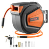 VEVOR Retractable Air Hose Reel, 3/8IN x 65FT Hybrid Air Hose Max 300PSI, Air Compressor Hose Reel Auto-Rewind with 6.6 FT Lead in, Ceiling/Wall Mount Enclosed PP Reel & Built-in 180° Swivel Bracket