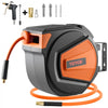 VEVOR Retractable Air Hose Reel, 3/8IN x 65FT Hybrid Air Hose Max 300PSI, Air Compressor Hose Reel Auto-Rewind with 6.6 FT Lead in, Ceiling/Wall Mount Enclosed PP Reel & Built-in 180° Swivel Bracket