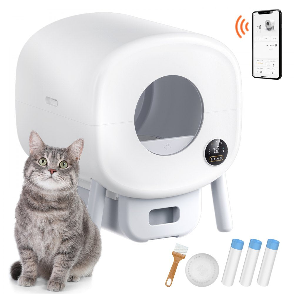 VEVOR 76L Self Cleaning Cat Litter Box, Automatic Cat Litter Box with Trash Bags, Large Space Smart Cat Litter Box with Odor Removal, APP Control, and Infrared Sensor, Gray