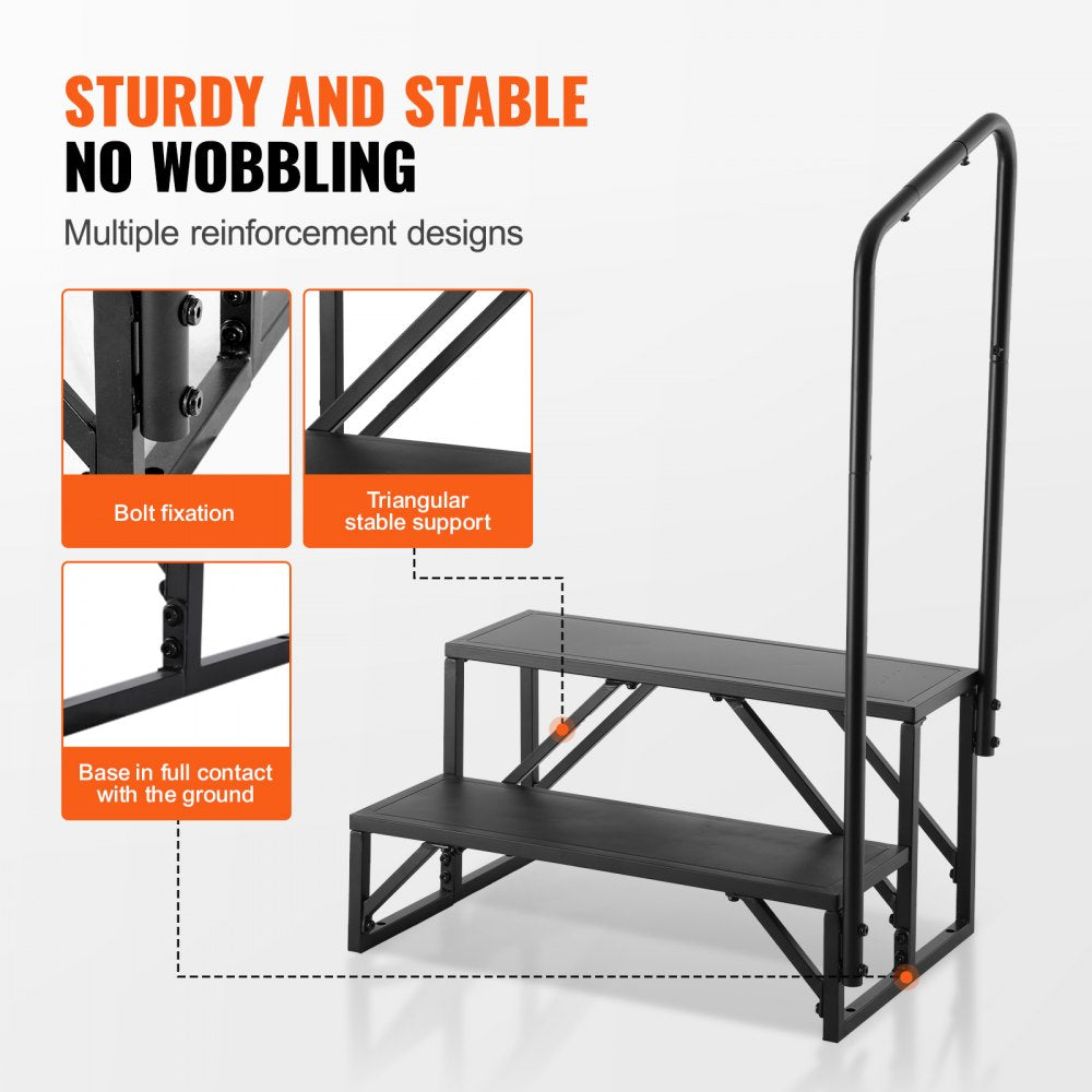 VEVOR RV Steps, 2-Step RV Stairs, 440 LBS Load Capacity, Thickened Carbon Steel, With Handrail, Non-Slip Steps for Safe Entry and Exit, Suit for RV, Trailer, Camper Steps