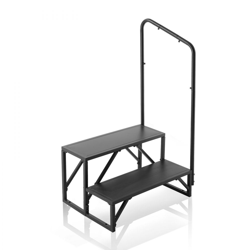 VEVOR RV Steps, 2-Step RV Stairs, 440 LBS Load Capacity, Thickened Carbon Steel, With Handrail, Non-Slip Steps for Safe Entry and Exit, Suit for RV, Trailer, Camper Steps