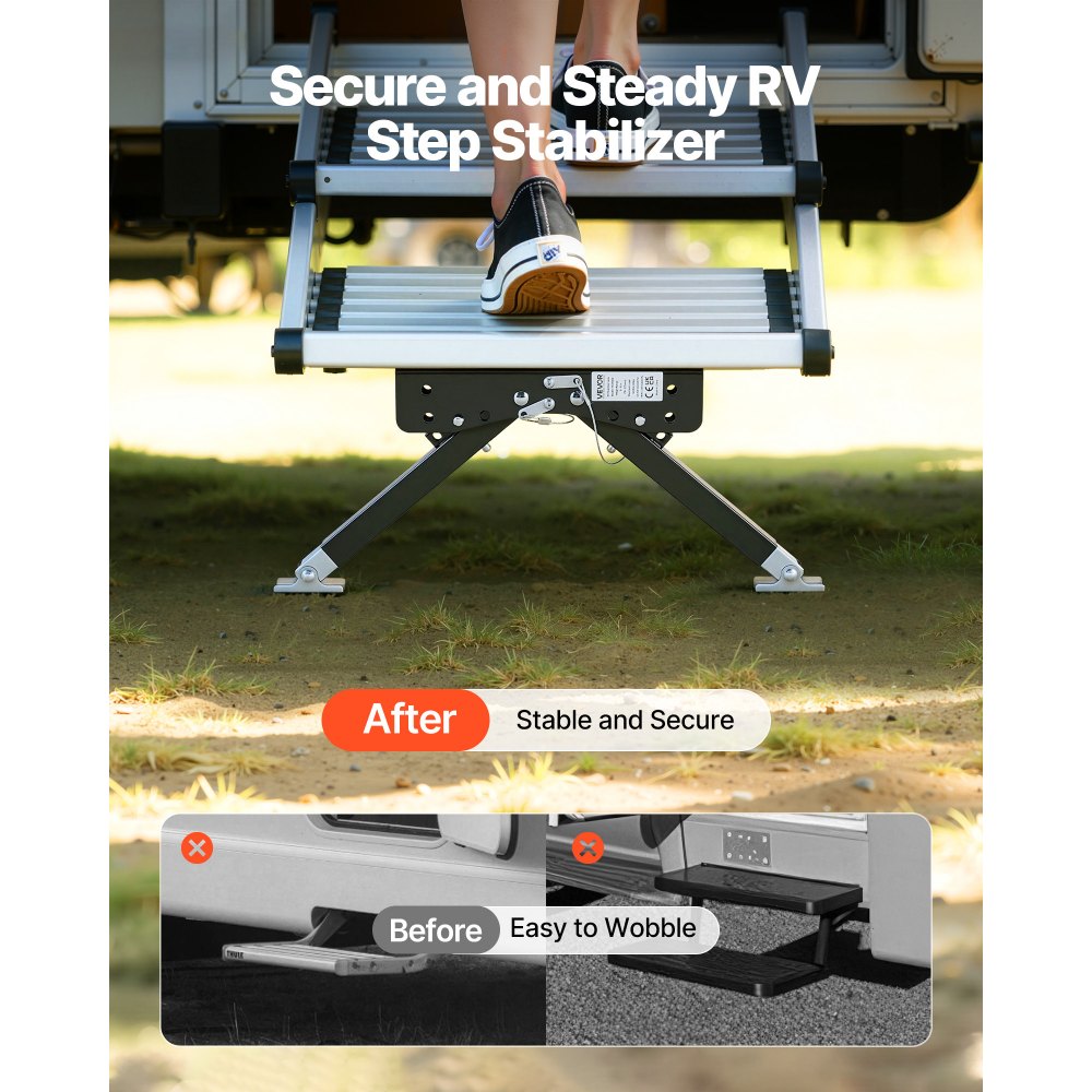 VEVOR RV Step Stabilizer, Height Adjustable Step Stabilizer Kit, Camper Stair Stabilizers with Powder Coated Steel for 5th Wheels, Travel Trailers and Motorhomes, Adjustable from 3 inch to 15 inch