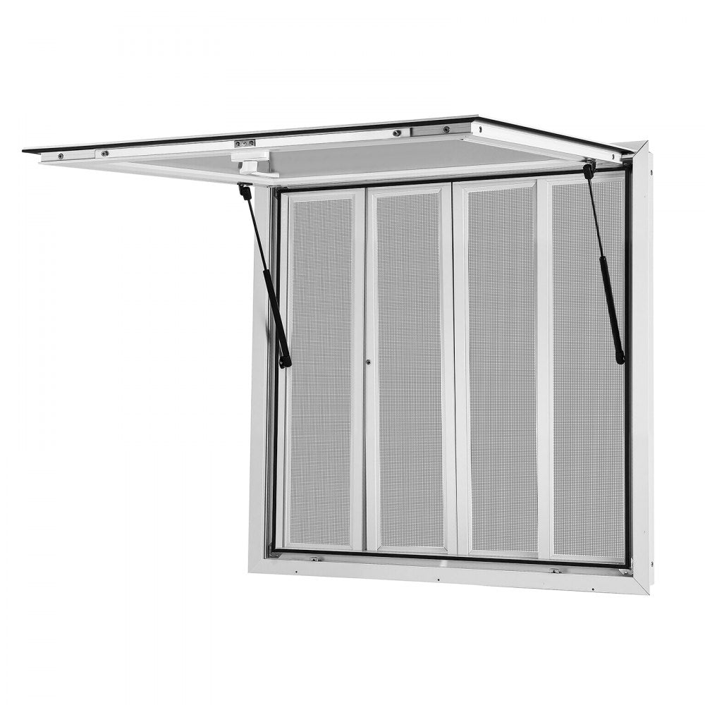 VEVOR Concession Window 36x36 in Aluminum Alloy Frame Service Window, for Food Truck, Up to 85 Degrees Stand Serving with 4 Sliding Screen Windows, Awning Door and Drag Hook, Rainwater Resistant