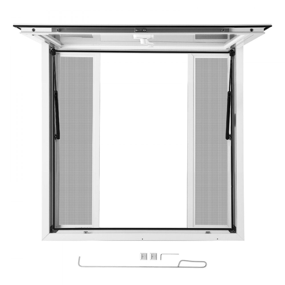 VEVOR Concession Window 36x36 in Aluminum Alloy Frame Service Window, for Food Truck, Up to 85 Degrees Stand Serving with 4 Sliding Screen Windows, Awning Door and Drag Hook, Rainwater Resistant