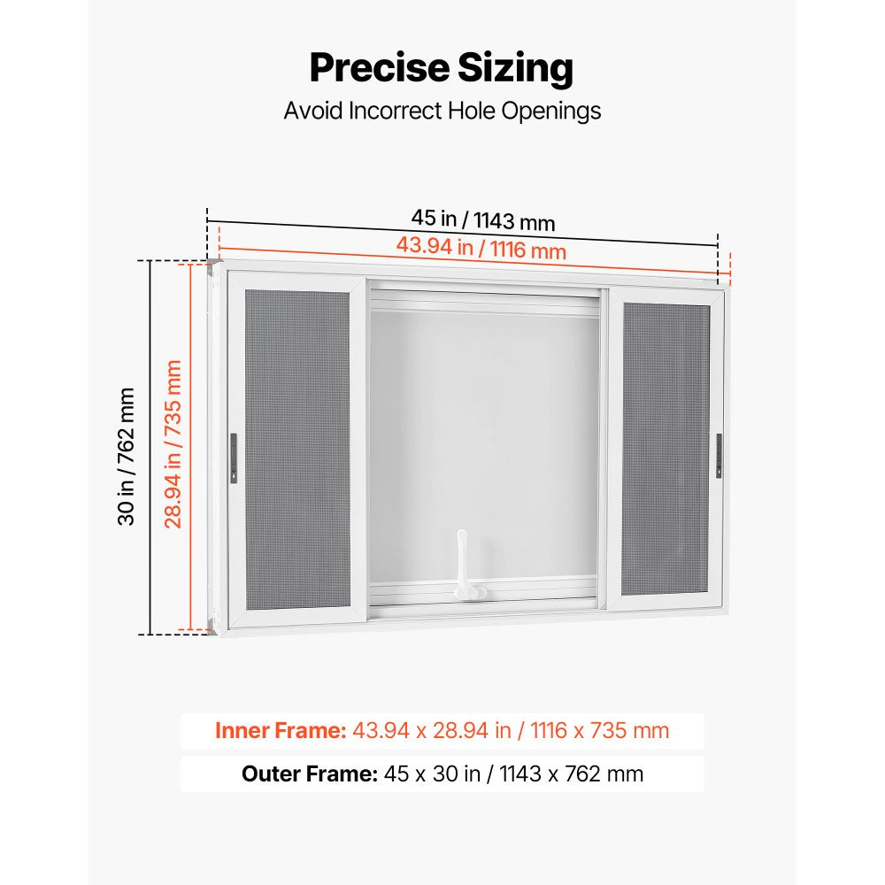 VEVOR Concession Window 45x30 in Aluminum Alloy Service Window, for Food Truck, Up to 85 Degrees Stand Serving with 4 Sliding Screen Windows, Awning Door and Drag Hook, Rainwater Resistant