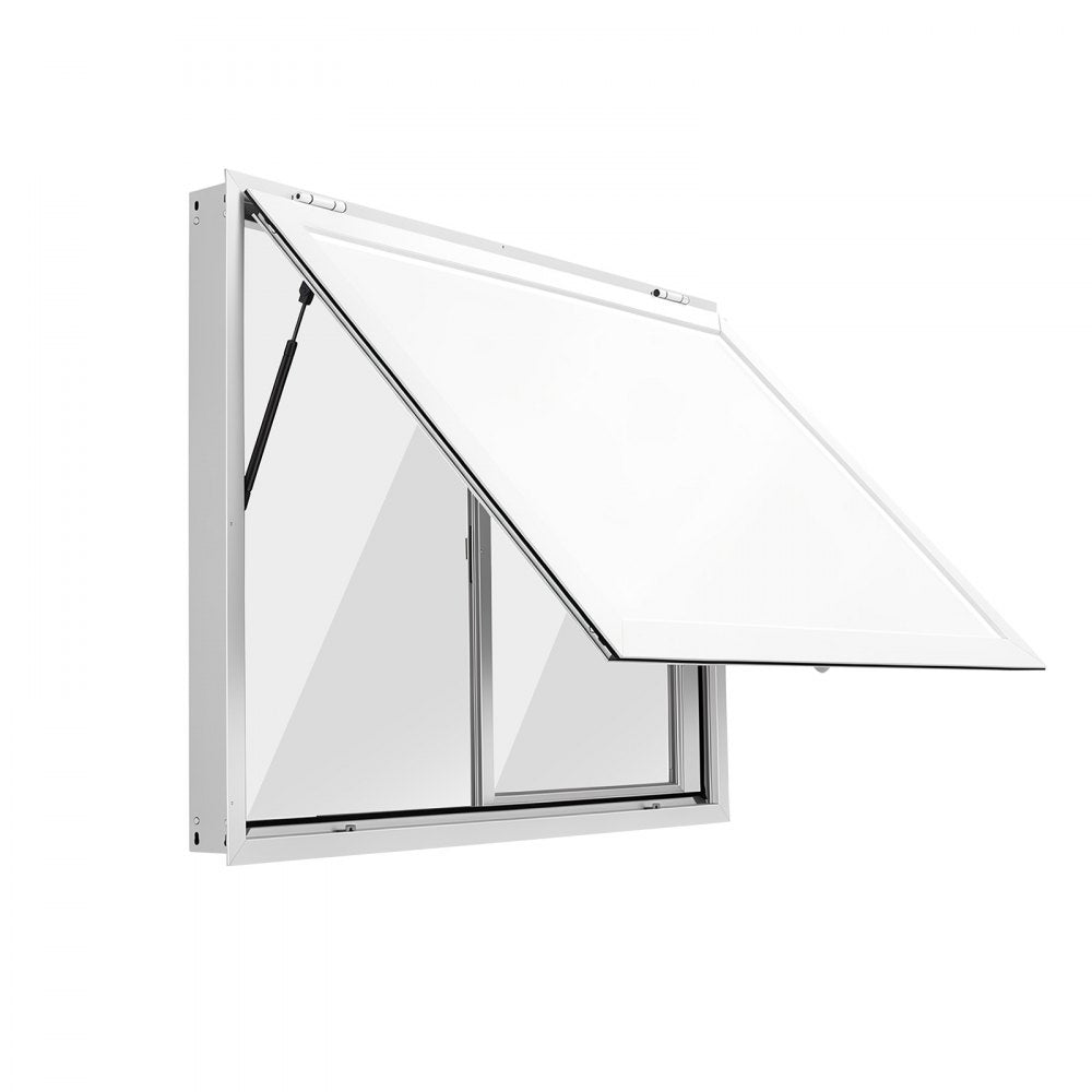 VEVOR Concession Window 48x36 in Aluminum Alloy Service Window, for Food Truck, Up to 85 Degrees Stand Serving with 2 Sliding Acrylic Windows, Awning Door and Drag Hook, Rainwater Resistant