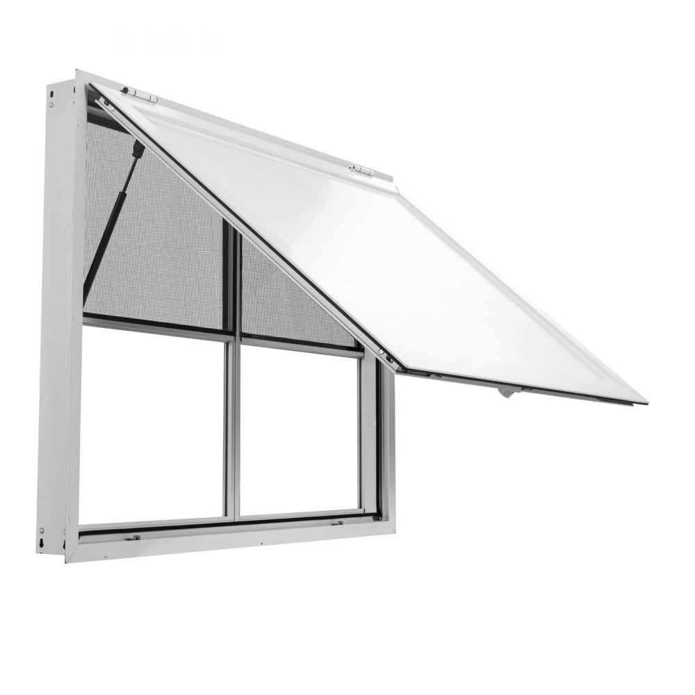 VEVOR Concession Window 48x36 in Aluminum Alloy Service Window, for Food Truck, Up to 85 Degrees Stand Serving with 2 Fixed & 2 Sliding Windows, Awning Door and Drag Hook, Rainwater Resistant
