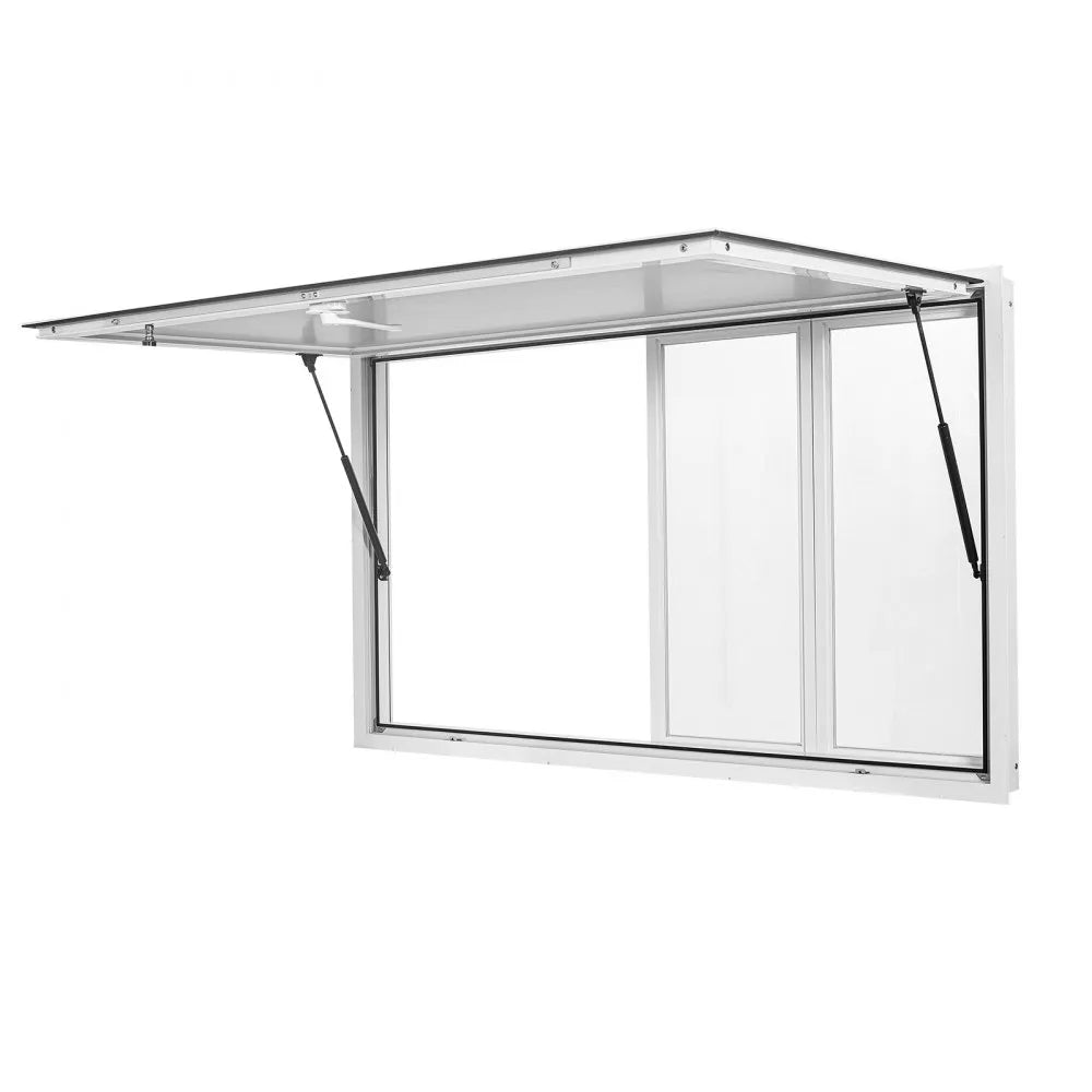 VEVOR Concession Window 60x36 in Aluminum Alloy Service Window, for Food Truck, Up to 85 Degrees Stand Serving with 4 Sliding Acrylic Windows, Awning Door and Drag Hook, Rainwater Resistant