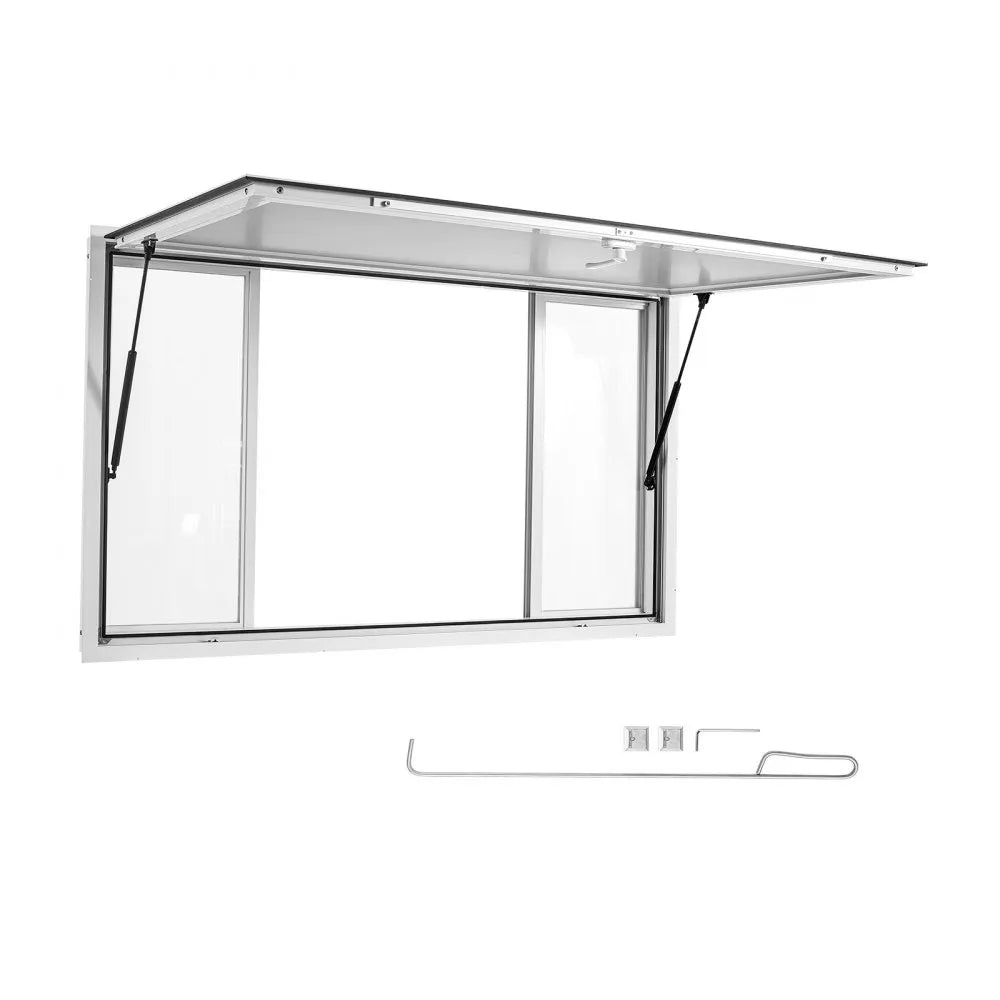 VEVOR Concession Window 60x36 in Aluminum Alloy Service Window, for Food Truck, Up to 85 Degrees Stand Serving with 4 Sliding Acrylic Windows, Awning Door and Drag Hook, Rainwater Resistant