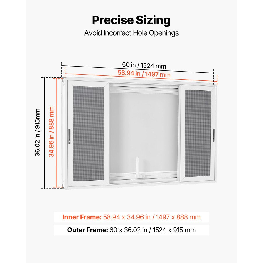 VEVOR Concession Window 60x36 in Aluminum Alloy Frame Service Window, for Food Truck, Up to 85 Degrees Stand Serving with 4 Sliding Screen Windows, Awning Door and Drag Hook, Rainwater Resistant