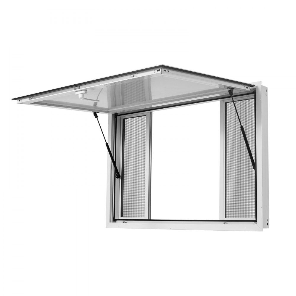 VEVOR Concession Window 60x36 in Aluminum Alloy Frame Service Window, for Food Truck, Up to 85 Degrees Stand Serving with 4 Sliding Screen Windows, Awning Door and Drag Hook, Rainwater Resistant
