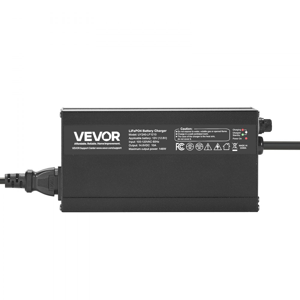 VEVOR 12V 10A Lithium Battery Charger, 14.6V, AC-DC LiFePO4 Smart Charger, with Anderson Connector, LED Indicator, 0V Activation, for Lithium LiFePO4 Deep Cycle Rechargeable Batteries of Boat, RV