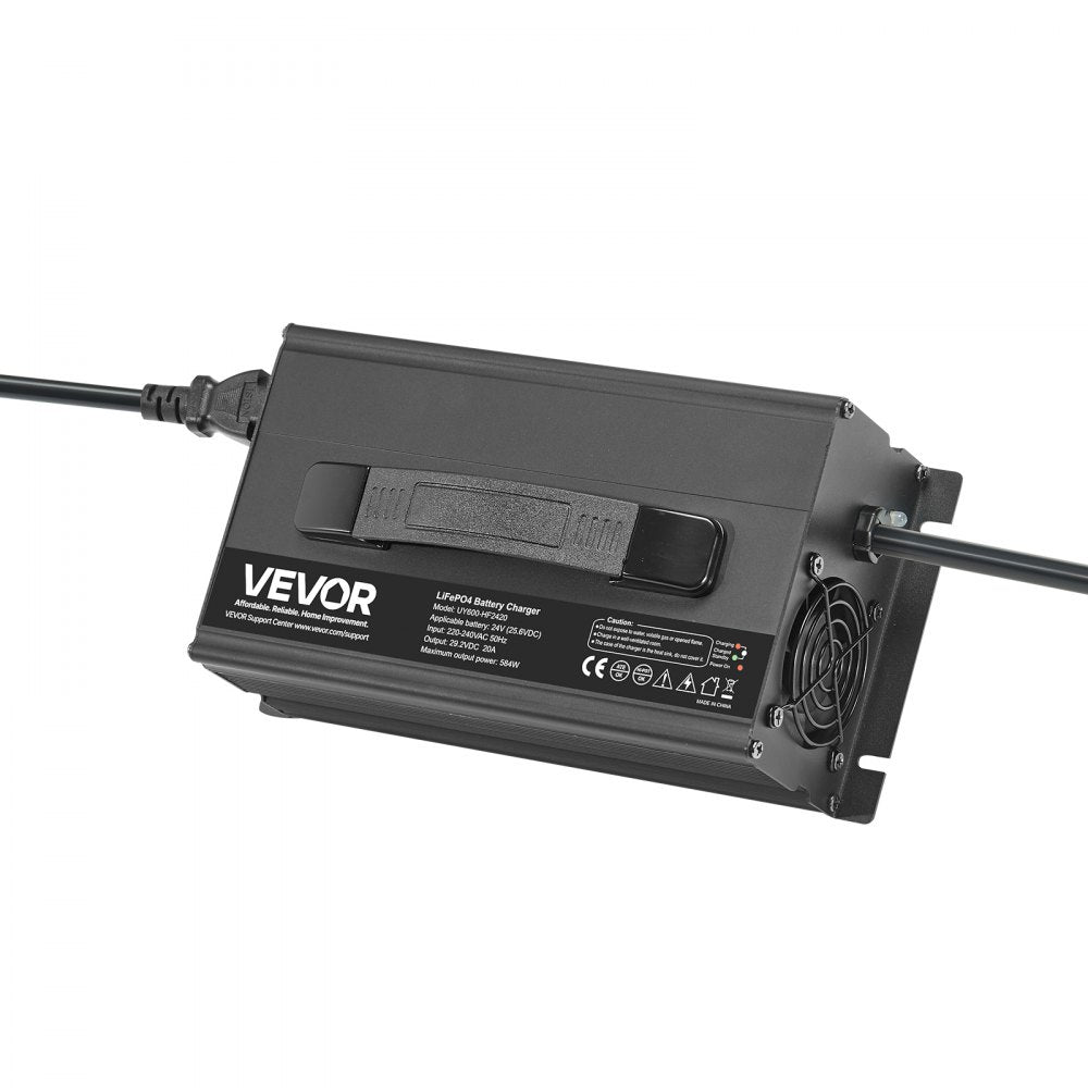 VEVOR 24V 20A Lithium Battery Charger, 29.2V, AC-DC LiFePO4 Smart Charger, with Anderson Connector, LED Indicator, 0V Activation, for Lithium LiFePO4 Deep Cycle Rechargeable Batteries of Boat, RV