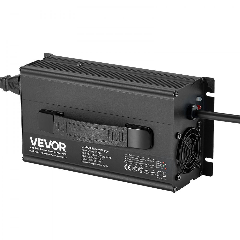 VEVOR 24V 20A Lithium Battery Charger, 29.2V, AC-DC LiFePO4 Smart Charger, with Anderson Connector, LED Indicator, 0V Activation, for Lithium LiFePO4 Deep Cycle Rechargeable Batteries of Boat, RV