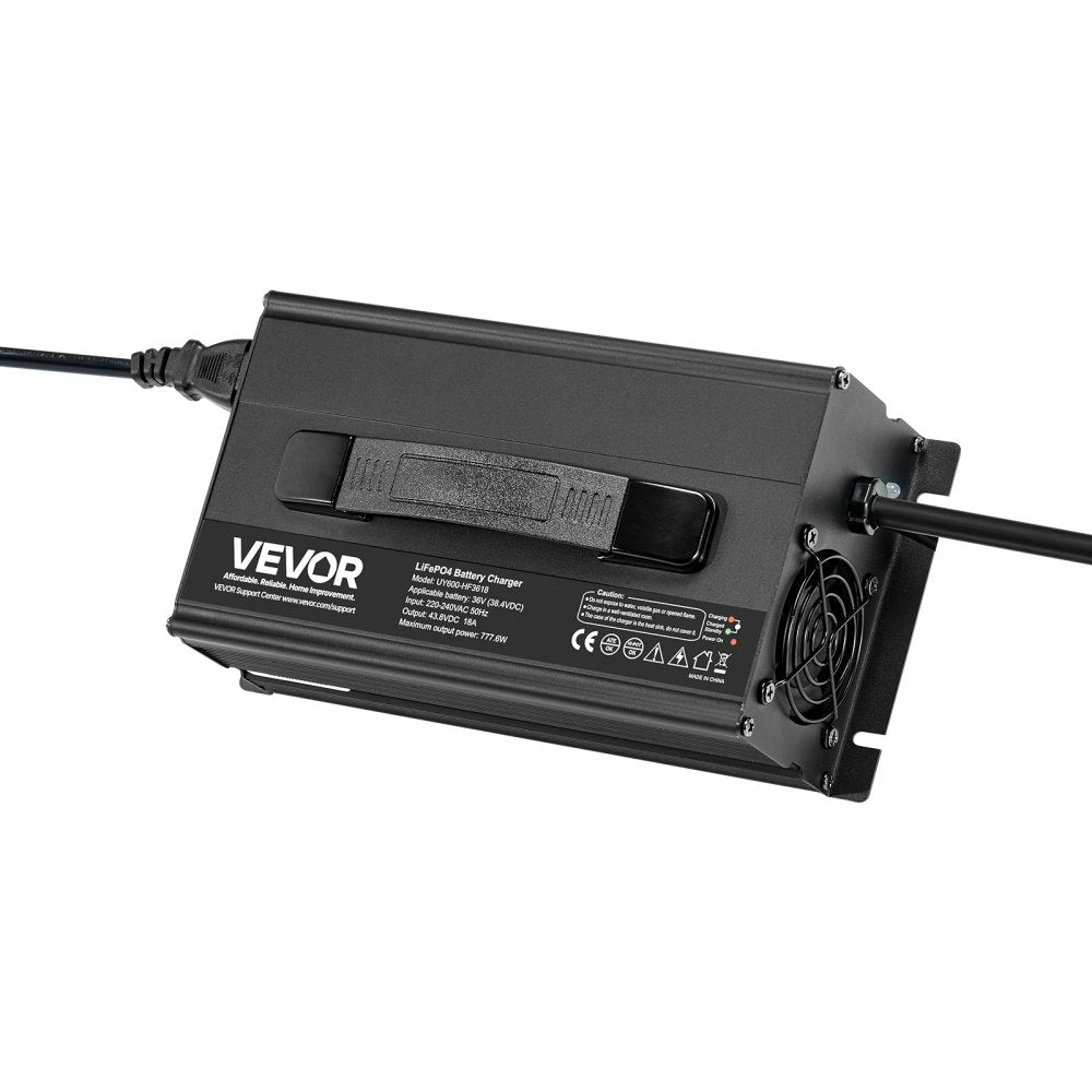 VEVOR 36V 18A Lithium Battery Charger, 43.8V, AC-DC LiFePO4 Smart Charger, with Anderson Connector, LED Indicator, 0V Activation, for Lithium LiFePO4 Deep Cycle Rechargeable Batteries of Boat, RV