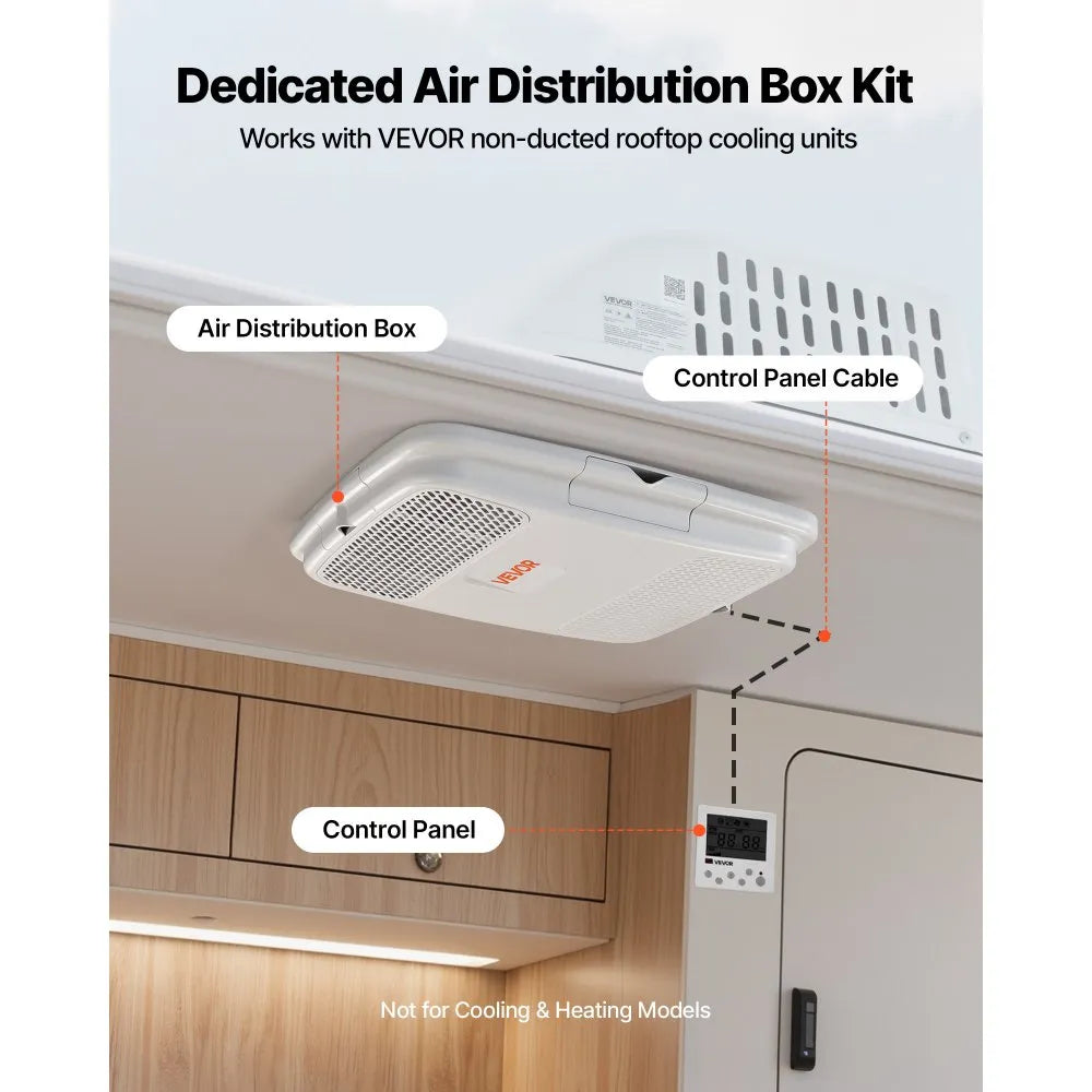 VEVOR Air Distribution Box, 115V Non-Ducted RV Air Conditioner ADB Unit with Operating Panel, Detachable Filter, and Four-Way Airflow, Used for VEVOR Non-Ducted Cooling-Only Rooftop RV AC Unit, White