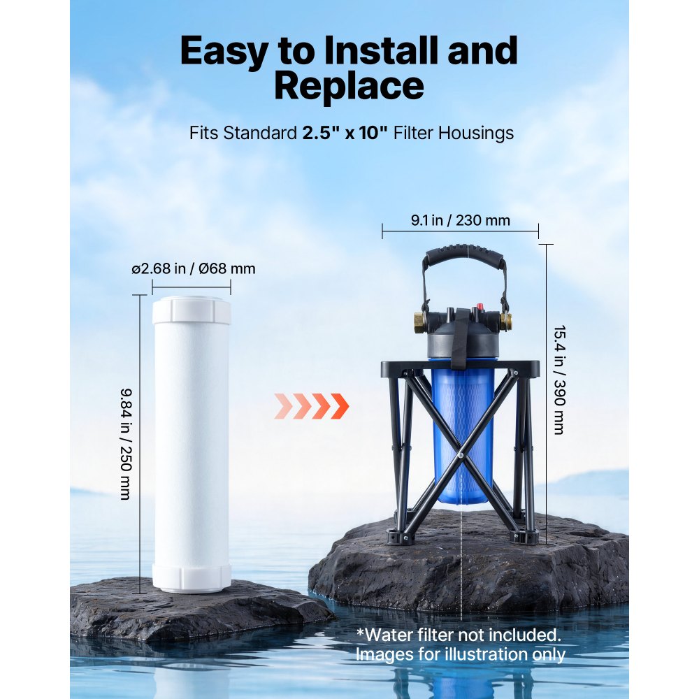 VEVOR RV Water Filter Replacement Cartridge, 5-Micron 1 Pack Premium RV Water Filtration Replacement Cartridge for 2.5" x 10" Filter Housing, Reduces Sediment, Particles, Chlorine, Heavy Metals, Odors