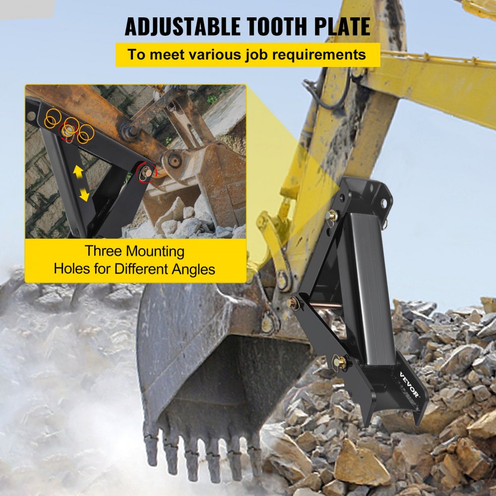 VEVOR 18\" Backhoe Thumb, 1/2\" Teeth Thickness Heavy Duty Excavator Thumb, Black Steel Weld On Thumb Attachments with 12mm Bolt-On Design Adjustable Mechanical Thumb for Backhoe/Excavator