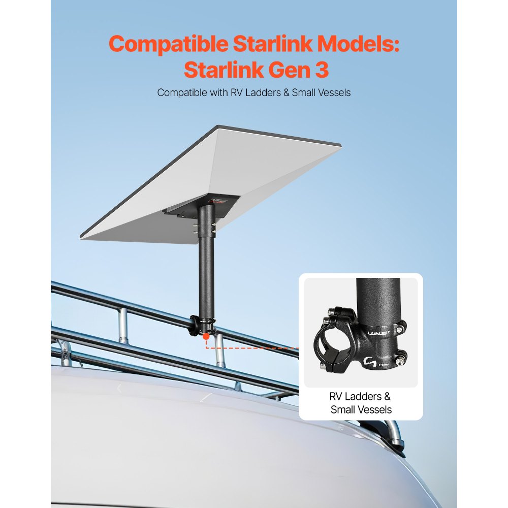 VEVOR Starlink RV Ladder Mount, 360°Adjustable Angle Mounting Standard Gen 3 Pipe Kit, Heavy-Duty Steel Extra Short Starlink RV Ladder Adapter, Compatible with Gen3 and V3, Easy to Assembly, Black