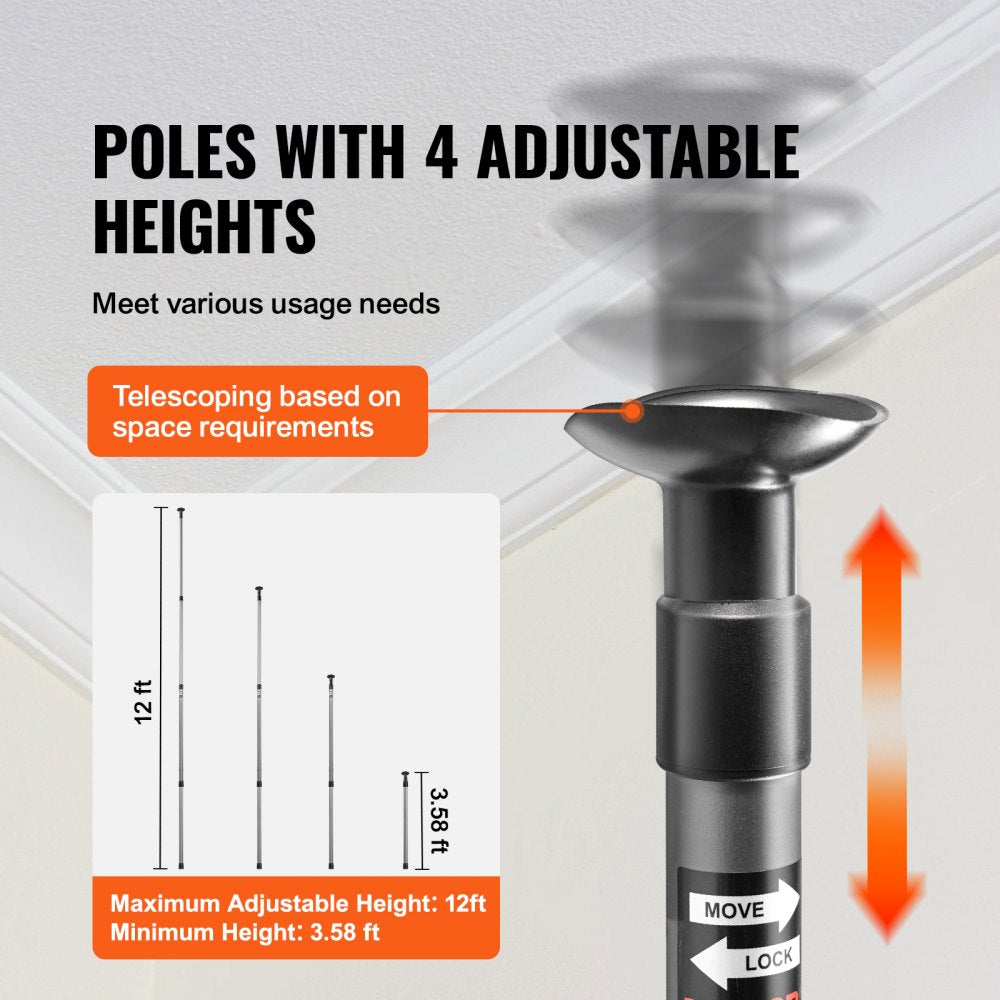 VEVOR Dust Barrier Poles, 12 Ft Dust Barrier System with 4 Telescoping Poles, 32.8x13.12 Ft Plastic Film, and Carry Bag, for Interior Decoration and Painting Projects