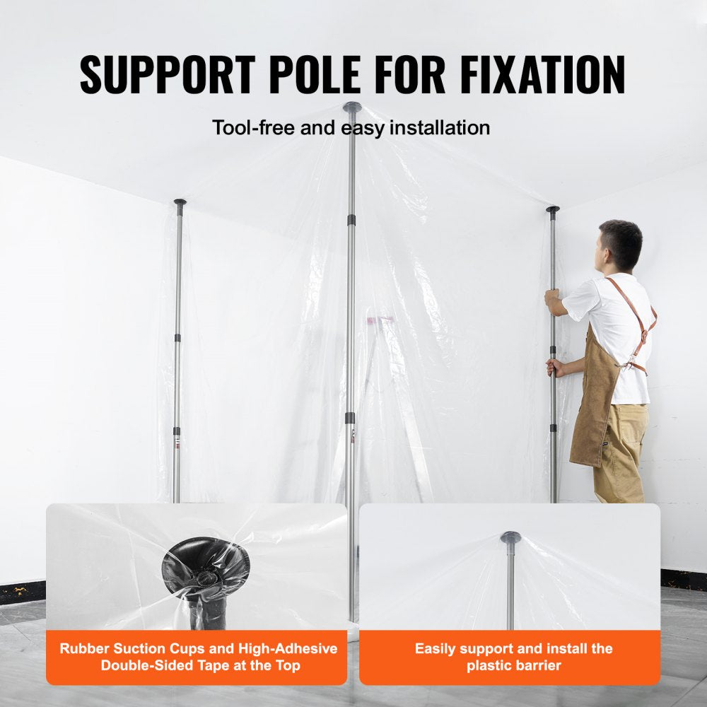 VEVOR Dust Barrier Poles, 12 Ft Dust Barrier System with 4 Telescoping Poles, 32.8x13.12 Ft Plastic Film, and Carry Bag, for Interior Decoration and Painting Projects