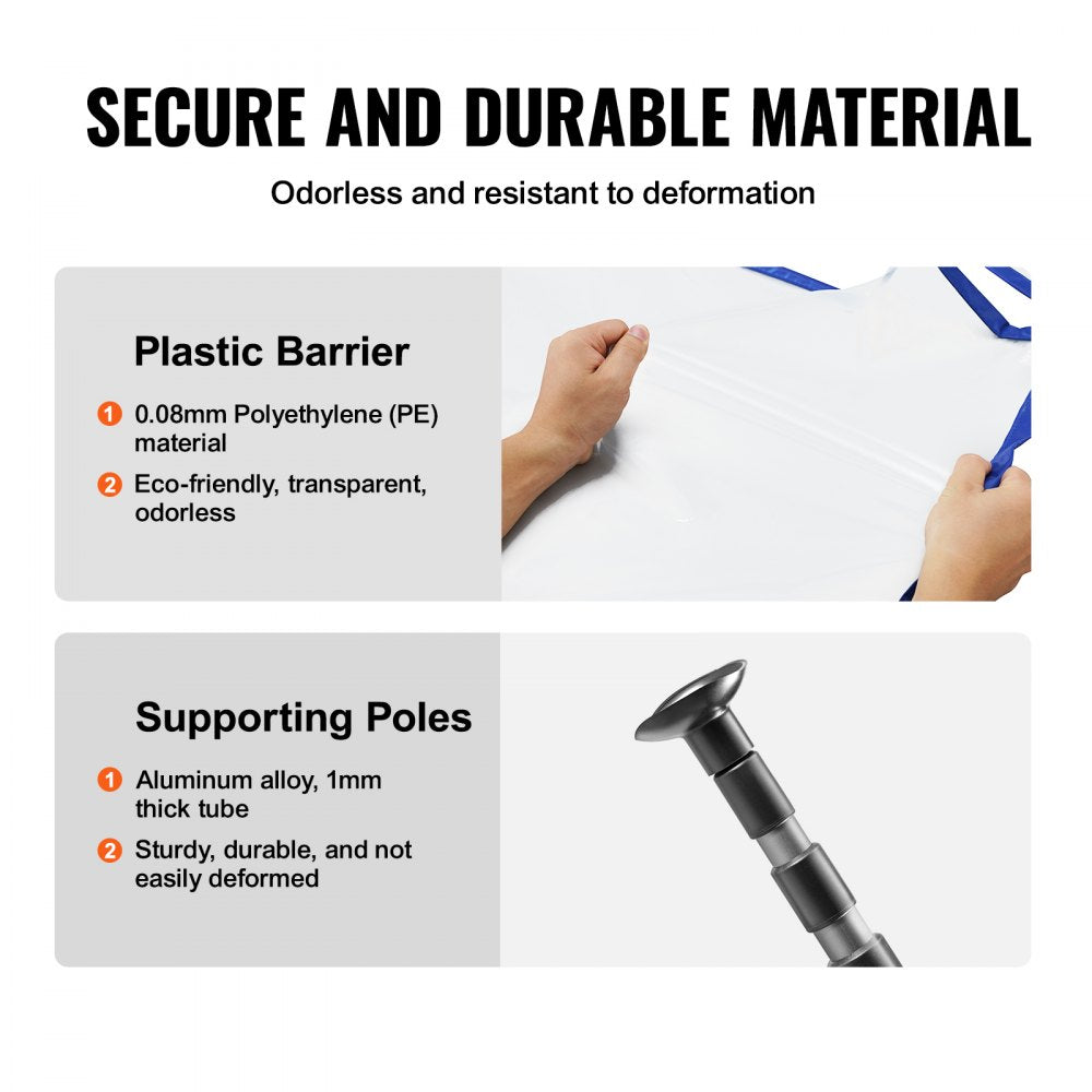 VEVOR Dust Barrier Poles, 12 Ft Barrier Poles, Dust Barrier System with 4 Telescoping Poles, Carry Bag and 32.8x13.12 Ft Plastic Film, for Interior Decoration, Painting
