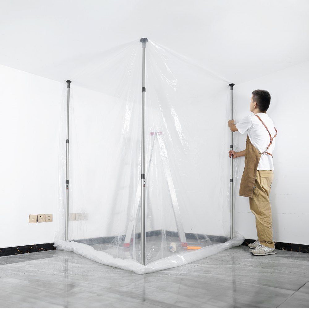 VEVOR Dust Barrier Poles, 12 Ft Barrier Poles, Dust Barrier System with 4 Telescoping Poles, Carry Bag and 32.8x13.12 Ft Plastic Film, for Interior Decoration, Painting