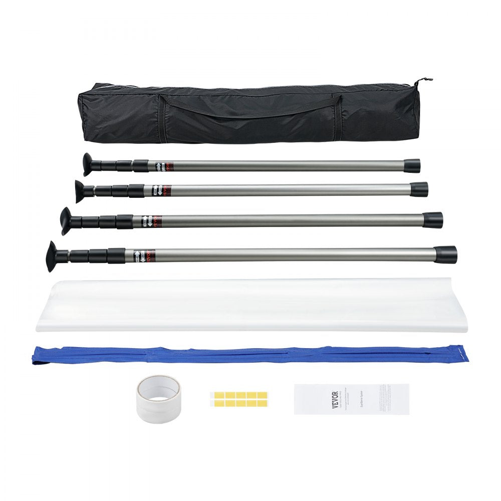 VEVOR Dust Barrier Poles, 12 Ft Barrier Poles, Dust Barrier System with 4 Telescoping Poles, Carry Bag and 32.8x13.12 Ft Plastic Film, for Interior Decoration, Painting