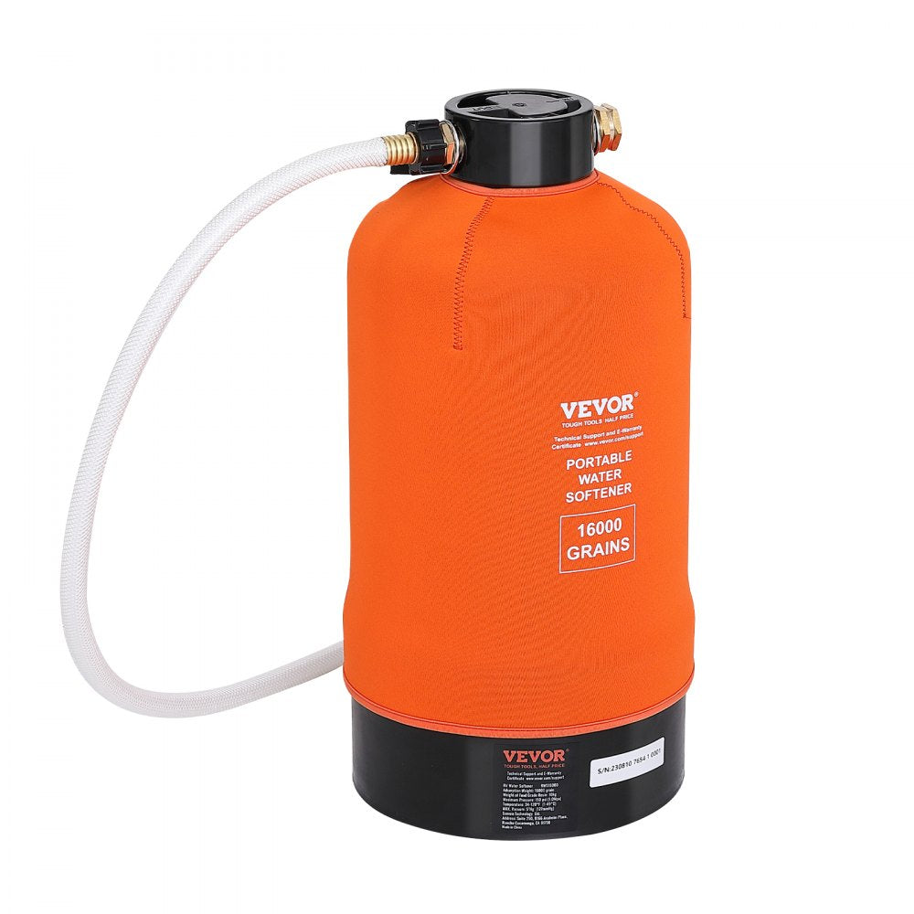 VEVOR RV Water Softener, 16,000 Grain Portable Water Softener, with 3/4" Brass Fittings and 42" Hose, Soften Hard Water Filter System for RVs, Trailers, Boats, Mobile Car Washing, Pressure Washing