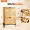 VEVOR Rattan Shoe Cabinet, Narrow Shoe Storage Organizer with 2 Flip Rattan Drawers & 1 Slide Drawer, Metal Legs, Slim Shoe Entryway Cabinet Ideal for Entryway, Closet, Hallway, Light Wood Color