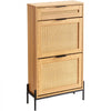 VEVOR Rattan Shoe Cabinet, Narrow Shoe Storage Organizer with 2 Flip Rattan Drawers & 1 Slide Drawer, Metal Legs, Slim Shoe Entryway Cabinet Ideal for Entryway, Closet, Hallway, Light Wood Color