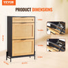 VEVOR Rattan Shoe Cabinet, Narrow Shoe Storage Organizer with 2 Flip Rattan Drawers & 1 Slide Drawer, Metal Legs, Slim Shoe Entryway Cabinet Ideal for Entryway, Closet, Hallway, Black