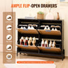 VEVOR Rattan Shoe Cabinet, Narrow Shoe Storage Organizer with 4 Flip Drawers, Slim Shoe Entryway Storage Cabinet with Metal Legs, Ideal for Entryway, Closet, Hallway, Light Wood Color