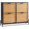 VEVOR Rattan Shoe Cabinet, Narrow Shoe Storage Organizer with 4 Flip Drawers, Slim Shoe Entryway Storage Cabinet with Metal Legs, Ideal for Entryway, Closet, Hallway, Light Wood Color