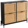 VEVOR Rattan Shoe Cabinet, Narrow Shoe Storage Organizer with 4 Flip Drawers, Slim Shoe Entryway Storage Cabinet with Metal Legs, Ideal for Entryway, Closet, Hallway, Light Wood Color